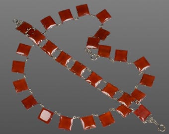 Antique Art Deco Czech Carnelian Glass Riviere Necklace Bracelet C.1920