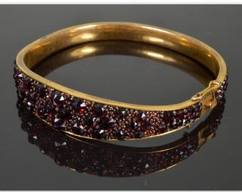 Antique Victorian Bohemian Garnet Bangle Bracelet C.1890