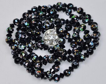 Art Deco Venetian Confetti Foiled Glass Bead Necklace C.1920