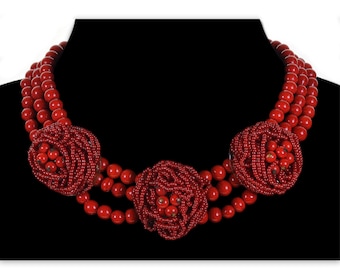 Miriam Haskell by Frank Hess Lipstick Red Glass Necklace C.1930
