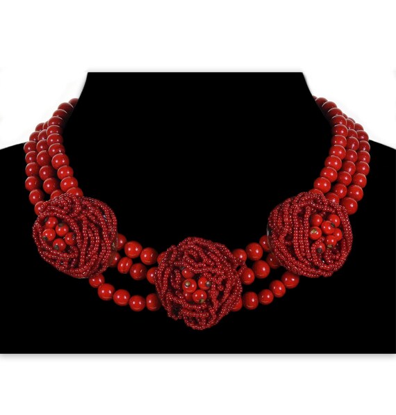 Miriam Haskell by Frank Hess Lipstick Red Glass N… - image 1