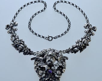 W. Kerr Antique Cherub Sterling Necklace C.1900