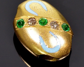 Antique Victorian 10K Gold Enamel Paste Oval Slide Charm For Bracelet 002712