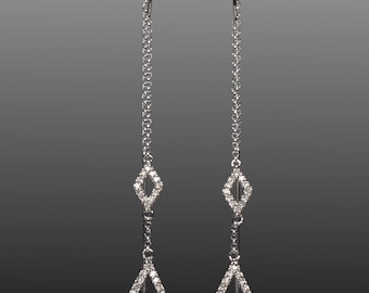 Designer 14K White Gold Diamond Threader Bar Earrings from Neiman Marcus