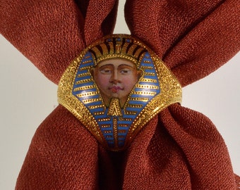 Antique Victorian French Egyptian Revival Scarf Ring 18K Gold Enamel C.1880