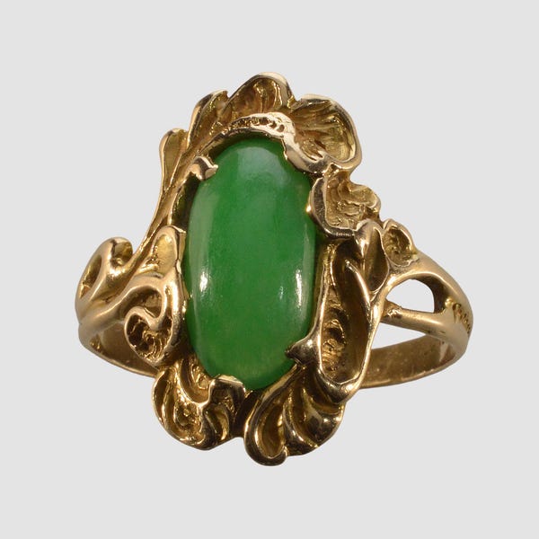 Art Nouveau Walton & Co 14K Gold Jadeite Jade Ring C.1900