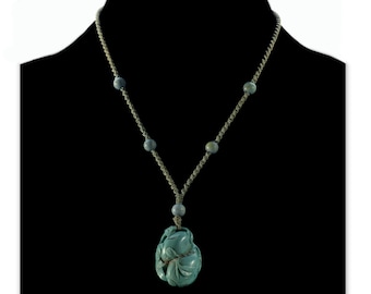 Antique Chinese Carved Turquoise Pendant Necklace C.1890