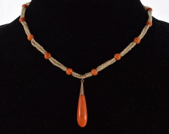 Antique Victorian Seed Pearl Coral Choker Necklace 9K Gold C.1880