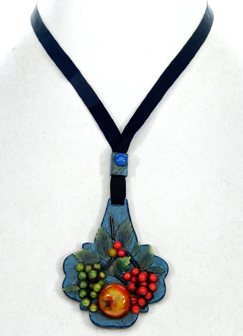 Antique Art Deco French Celluloid Fruit Salad Pendant Necklace C.1930