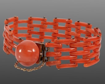 Antique Victorian Salmon Coral GF Gate Bracelet C.1860