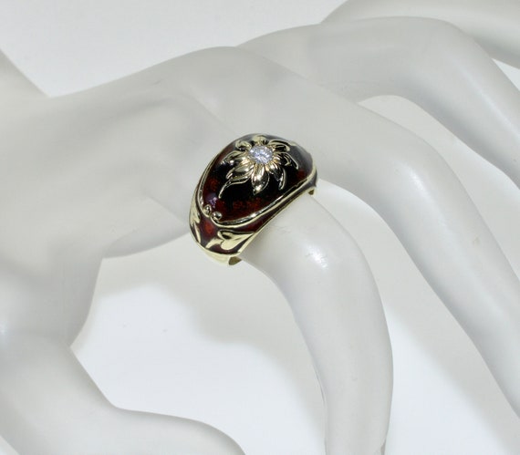 Estate 14K Gold Diamond Enamel Cocktail Ring Size… - image 2