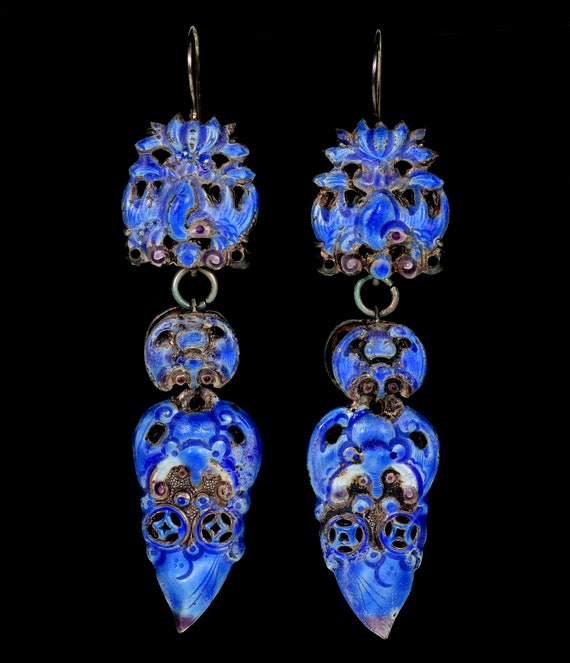 Gold Plated Enamel Bell Earrings Chinese Style Elegant Lightweight Copper Jewelry For Women main image 1