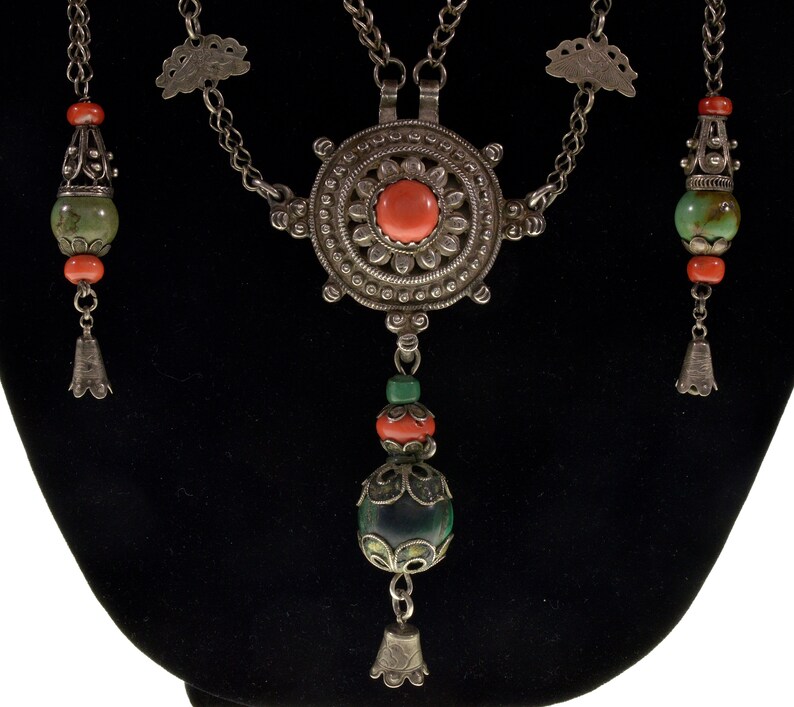 Antique Tibetan Jewellery Coral and Turquoise Pendant Rare find! main image 0