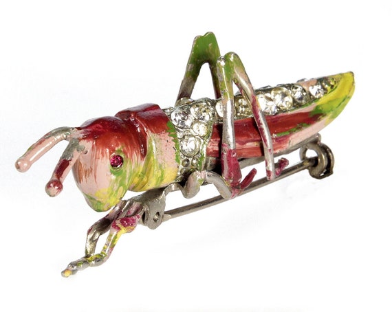 Early Coro Adolph Katz Grasshopper Enamel Brooch … - image 1