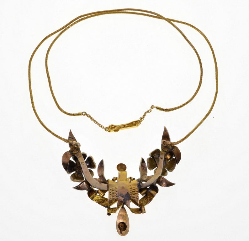 Georgian Natural Turquoise Garnet 9K Gold Necklace C.1820 Antique