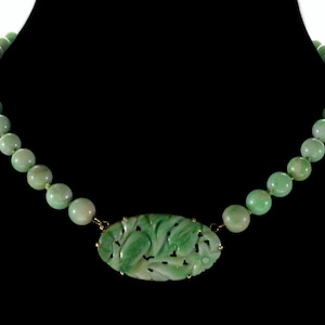 Antique Art Deco Walter Lampl 14K Gold Jadeite Jade Necklace C.1930