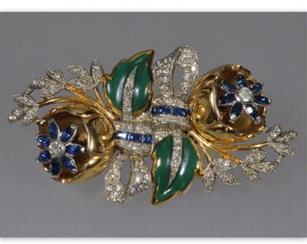 Coro Quivering Camellia Duette Brooch Dress Clip Book Piece by Adolph Katz Patented C.1939