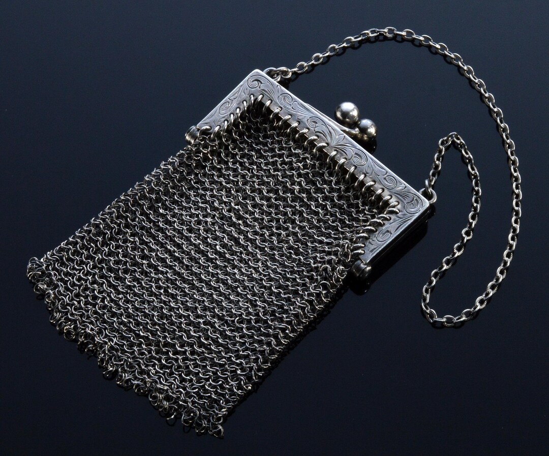 Antique Victorian Engraved Sterling Coin Mesh Bag Purse - Etsy
