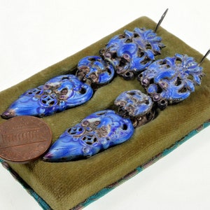 Antique Chinese Qing Dynasty Enamel Wedding Earrings 3 1/4 in C.1890