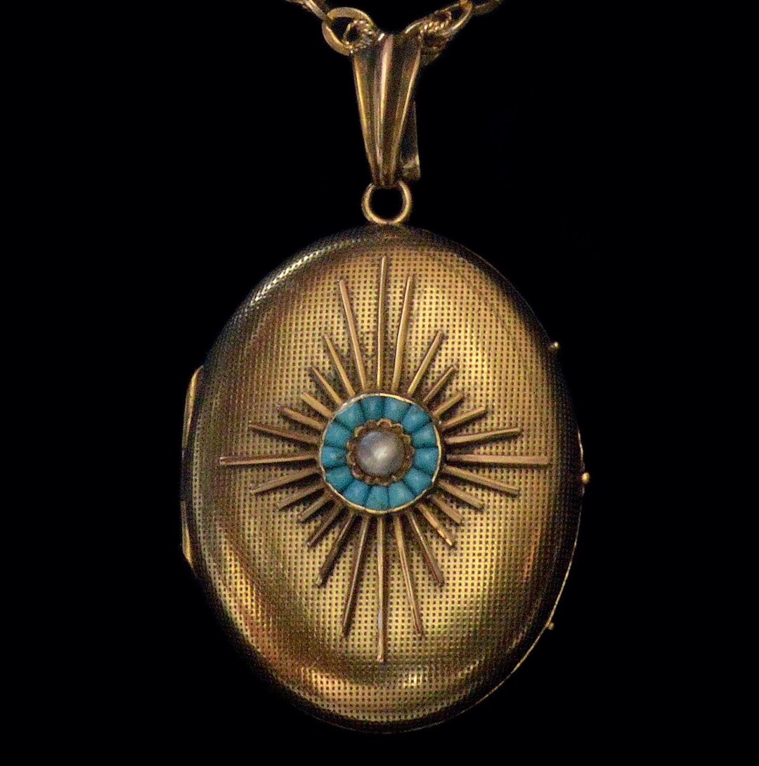 Antique Victorian 14K 18K Gold Turquoise Pearl Locket Pendant C.1890 - Etsy
