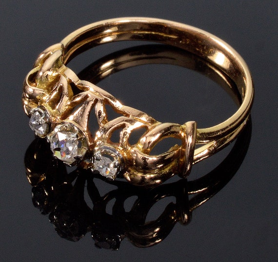 Antique Victorian French 18K Gold Ring Old Mine C… - image 3