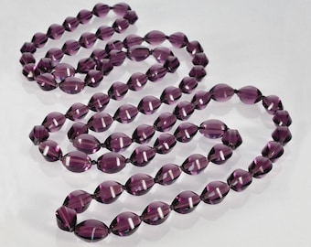Antique Victorian Purple Glass Necklace 57" Melon Shape Beads C.1880
