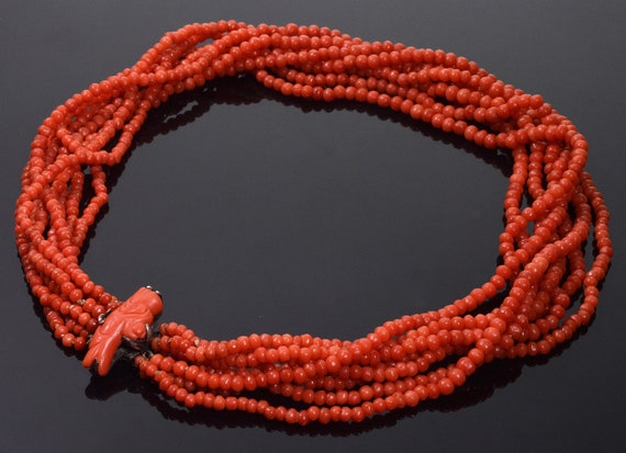 Antique Salmon Coral Carved Dragon Necklace Clasp… - image 3