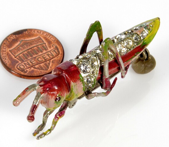 Early Coro Adolph Katz Grasshopper Enamel Brooch … - image 4