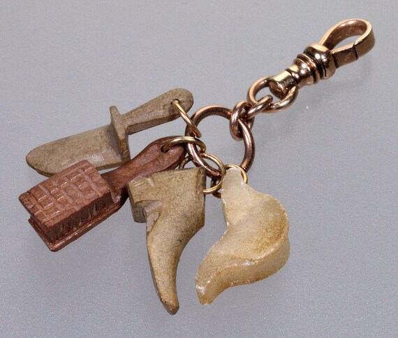 Georgian Victorian 10K Gold Carved Lava Fobs Char… - image 3