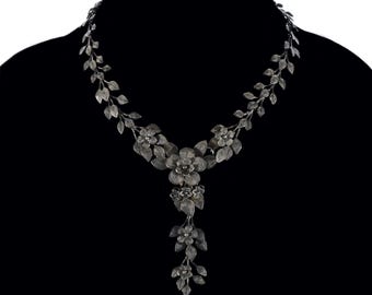 Antique Arts And Crafts Sterling Lavalier Necklace Cannetille Filigree Floral Garland C.1890