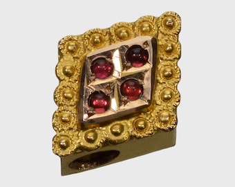 Antique Victorian 14K Gold Slide Charm Garnet Etruscan Revival C.1890 003728