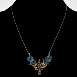 Georgian Natural Turquoise Garnet 9K Gold Necklace C.1820 Antique