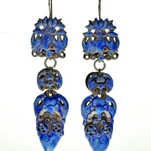 Antique Chinese Qing Dynasty Enamel Wedding Earrings 3 1/4 in C.1890