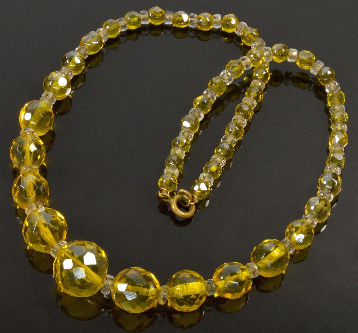 Antique Art Deco Czech Uranium Vaseline Glass Bead Necklace - Etsy
