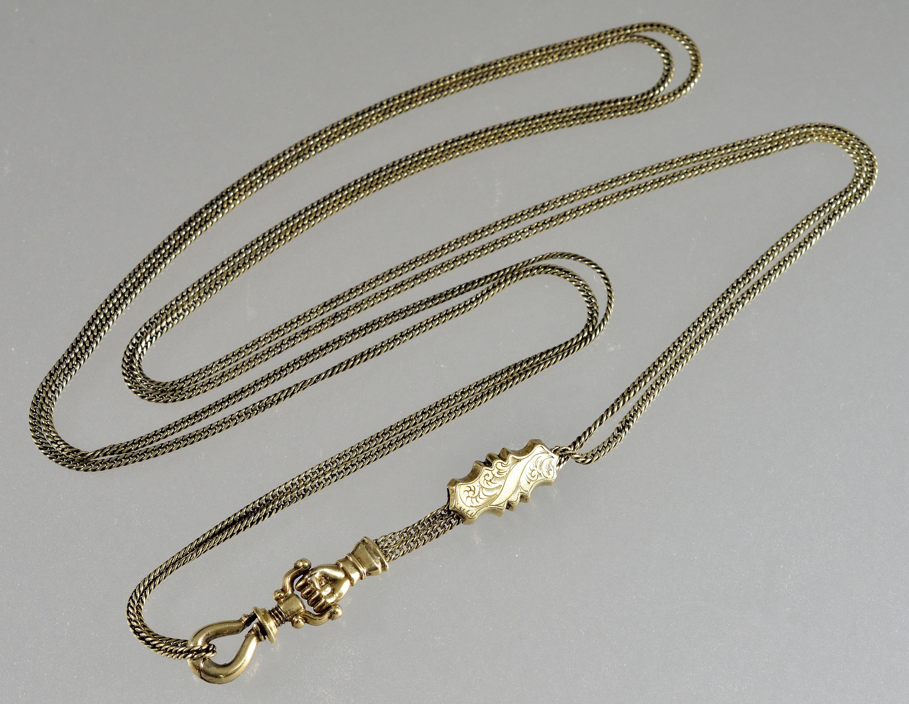 レア物old gap ダイヤモンドキルディング　ma-1 Antique Georgian 10K Gold Hand Fist Necklace Slide Guard Chain C