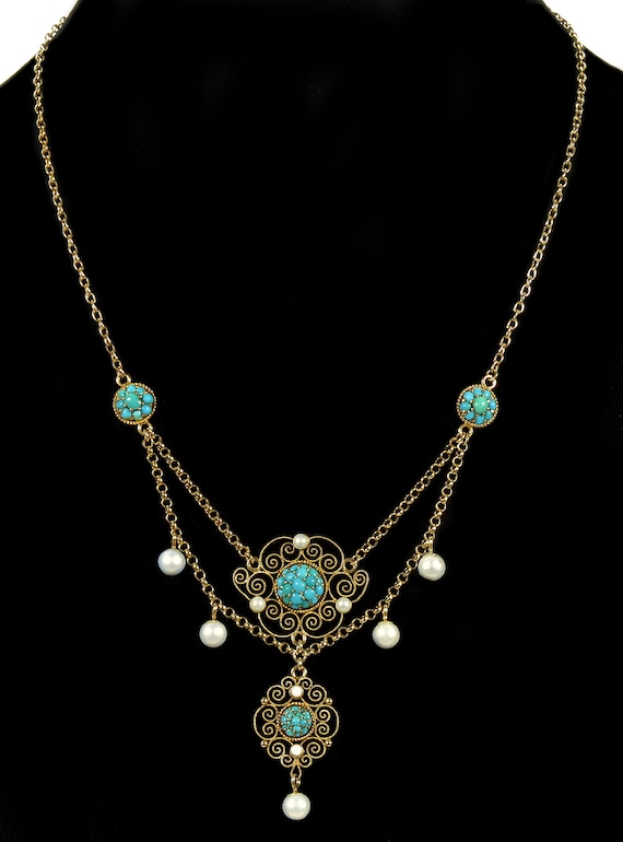 Antique Edwardian Marius Hammer Turquoise Necklac… - image 2