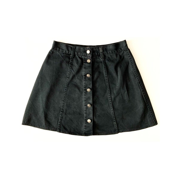 Vintage denim skirt - 90s - mini skirt - black jean skirt - skater - black denim mini skirt - button up skirt