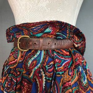 Vintage wool skirt - Paisley skirt - fall fashion - bright patterned skirt - plus size vintage - paper bag skirt - plus size skirt