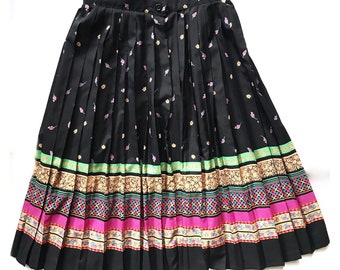 Vintage Floral Pleated Skirt – 70s Boho Midi
