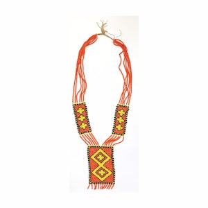 Vintage beaded necklace - bib necklace - statement necklace - orange and yellow necklace - boho necklace
