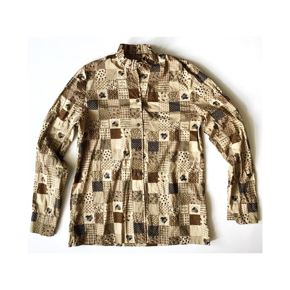 Vintage patchwork blouse - button down blouse - b… - image 3