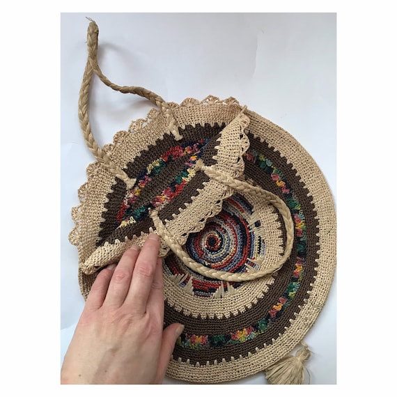 Woven raffia bag - boho handbag - round woven bag… - image 6