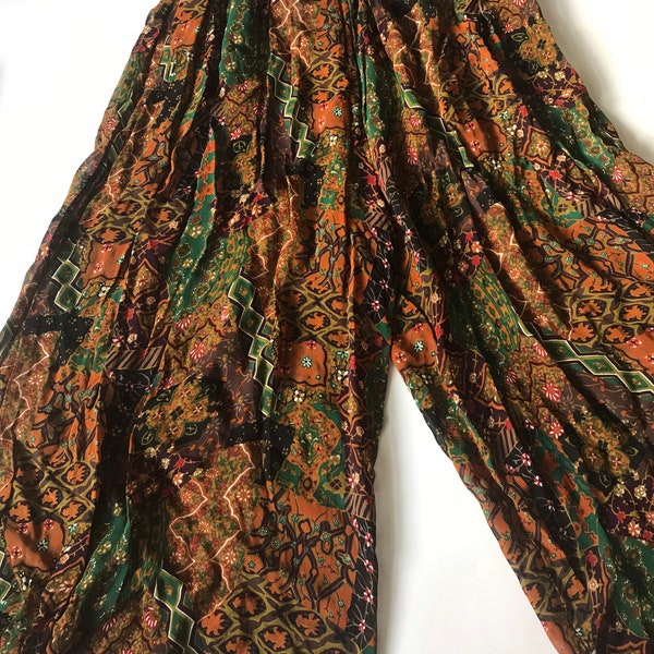 Vintage culottes - wide leg trousers - abstract print pants - summer trousers - tropical - palazzo pants - boho trousers