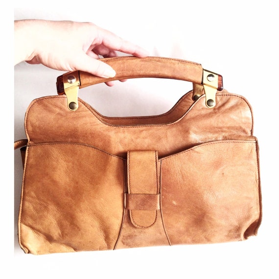Vintage leather bag - 70s handbag - brown leather… - image 1