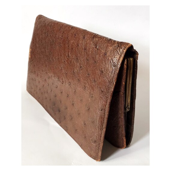 Vintage clutch bag - brown leather bag - ostrich … - image 10