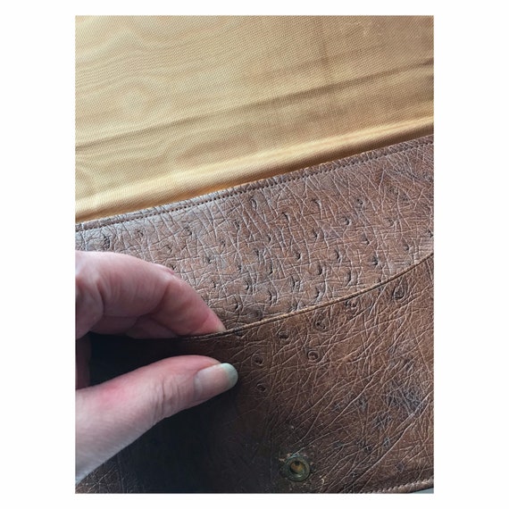 Vintage clutch bag - brown leather bag - ostrich … - image 6