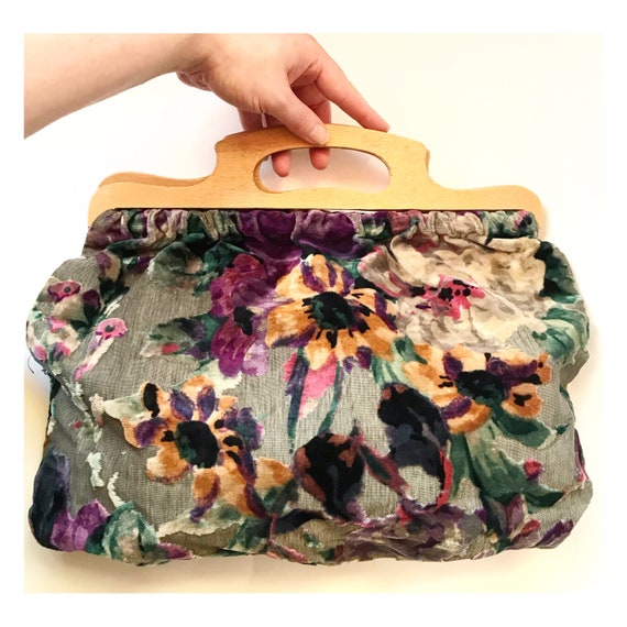 Velvet handbag - evening bag - knitting bag - flor