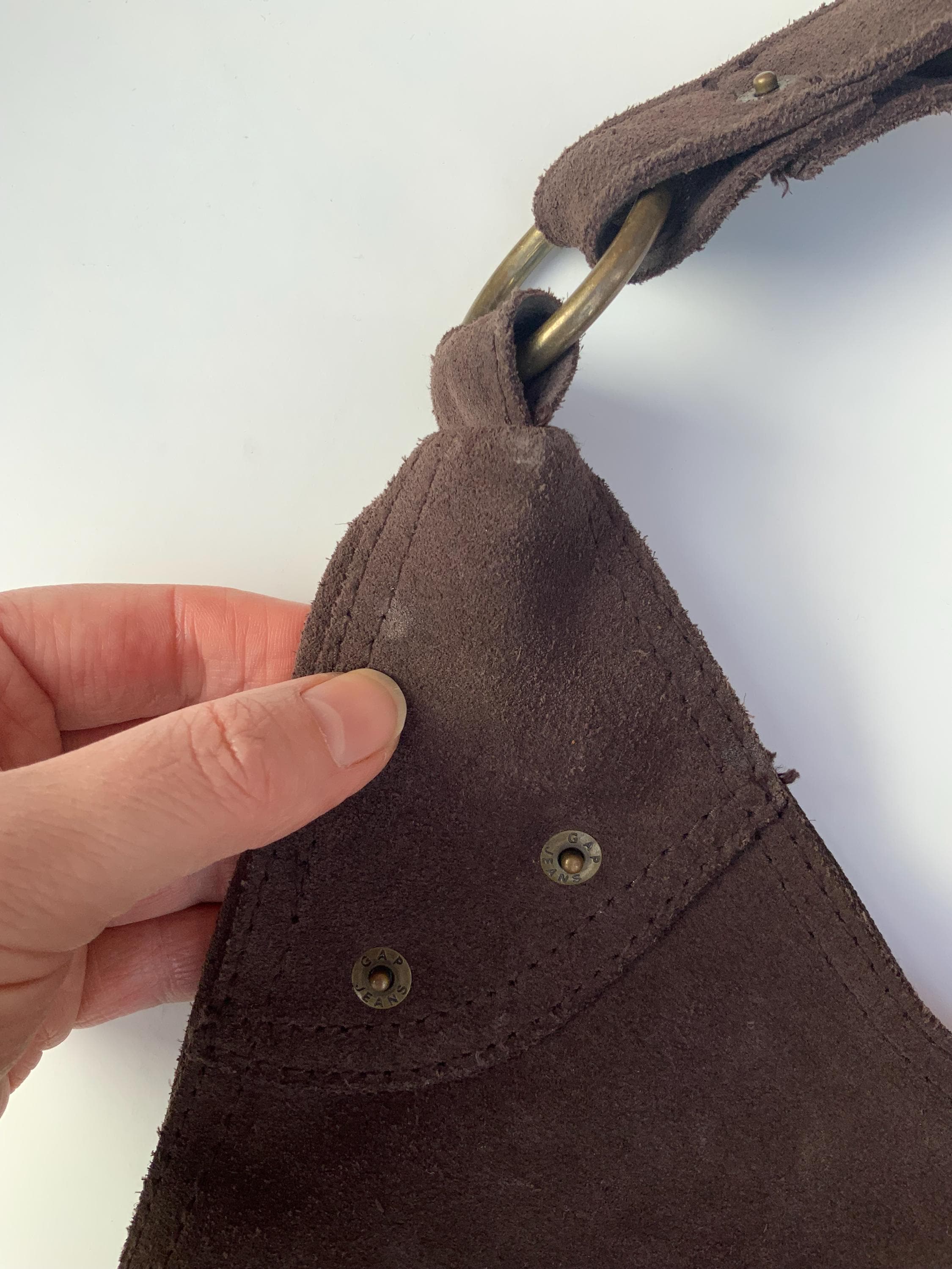 Vintage Gap Handbag - Brown Leather Bag - Suede Bag - Nubuck 