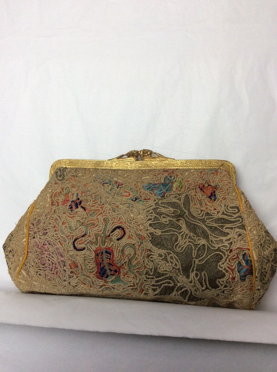 Embroidered oriental clutch - vintage handbag - e… - image 9