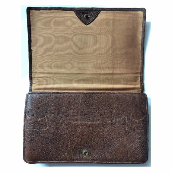 Vintage clutch bag - brown leather bag - ostrich … - image 9